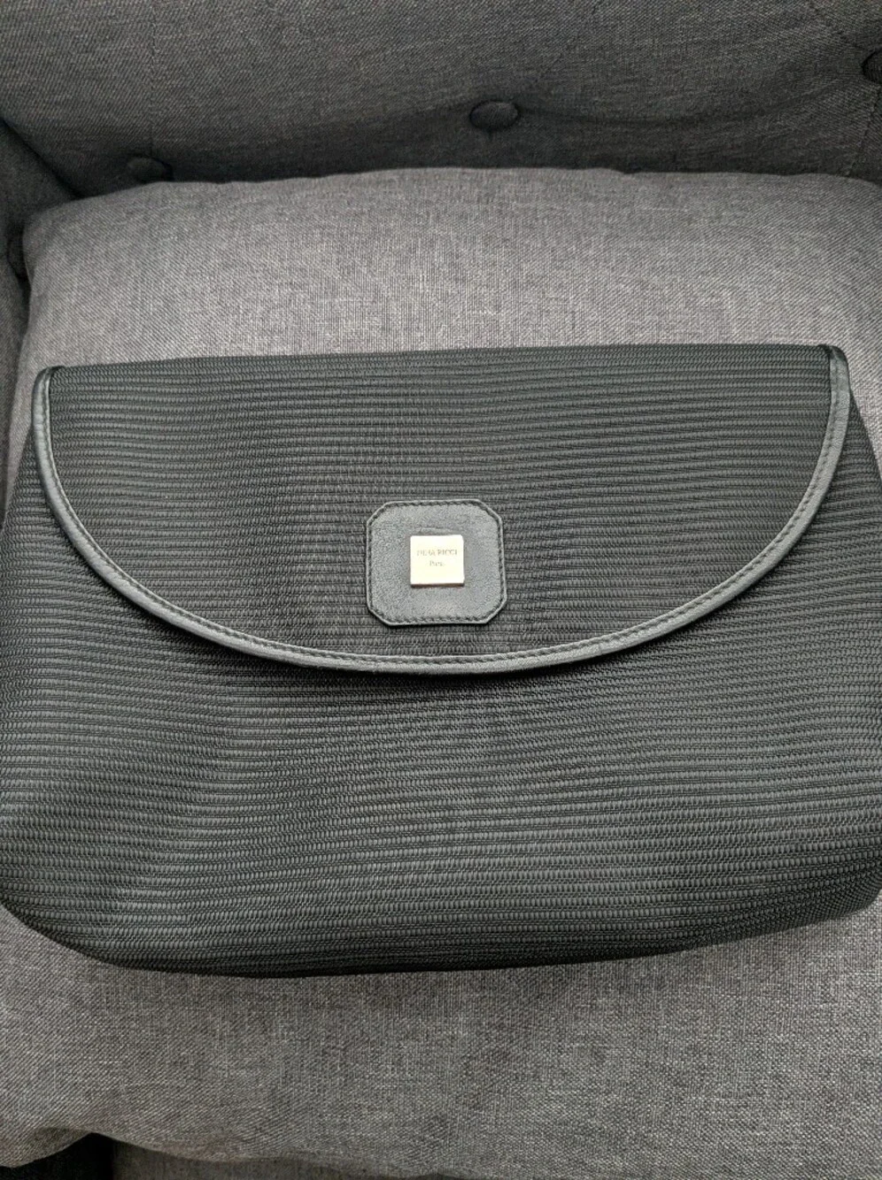 Vintage Nina Ricci Paris Black Textured Clutch Envelope Handbag Evening Bag 11.5